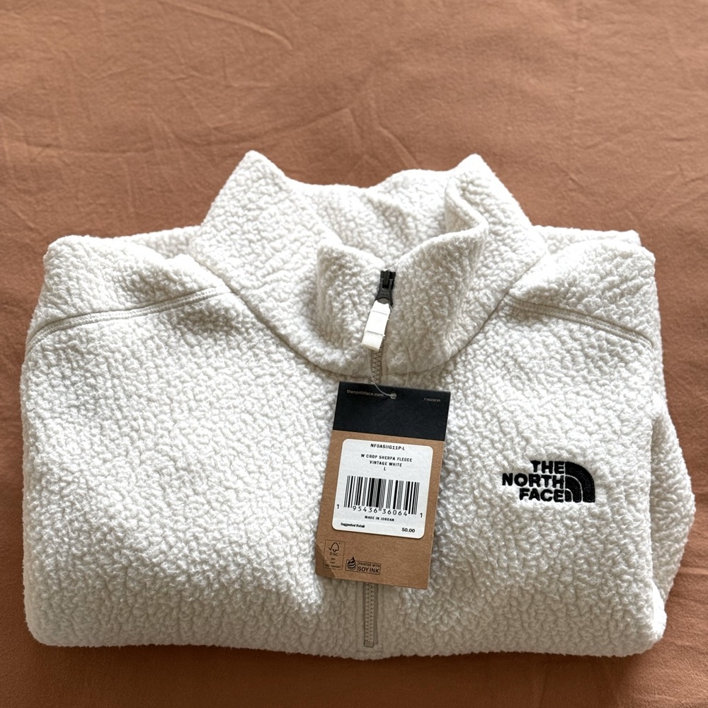 NWT crop sherpa fleece vintage white size L half zip